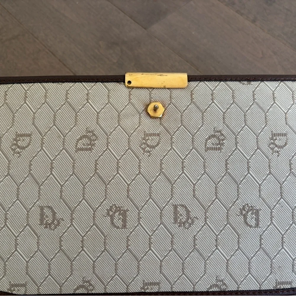 Vintage Dior Brown Leather Clutch with Gold Chain 90s